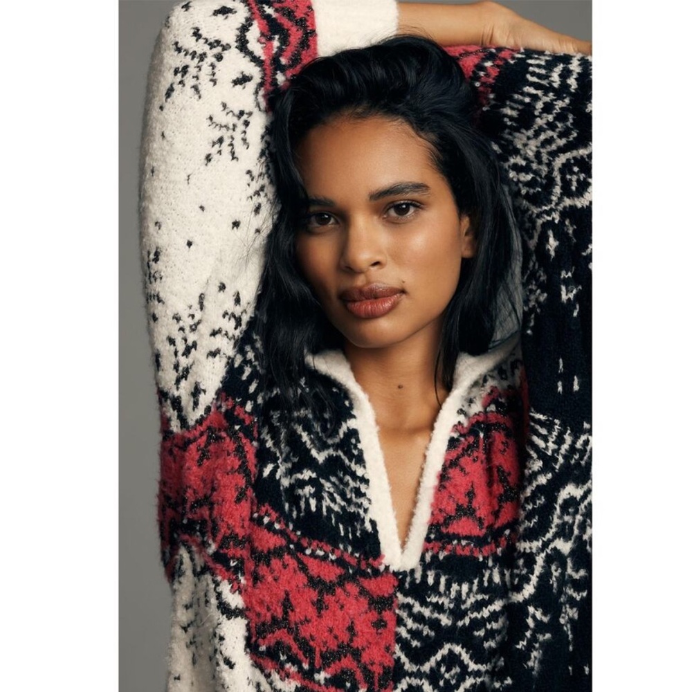 NWT Anthropologie Pilcro V-Neck Fuzzy Printed Popover Sweater - Picture 5 of 13